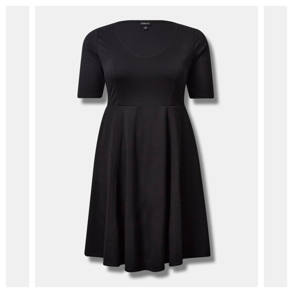 Torrid Mini Ponte V-Neck Skater Dress - Picture 1 of 3